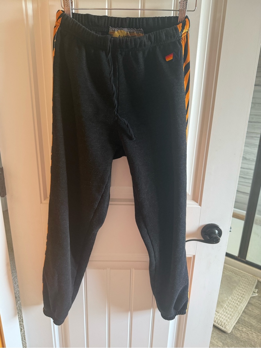 Aviator Nation Jogger Pants Orange Tiger Stripe Side Panels